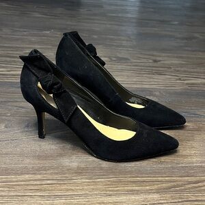 Marc Fisher Black Suede Pointed-Toe Bow Pumps